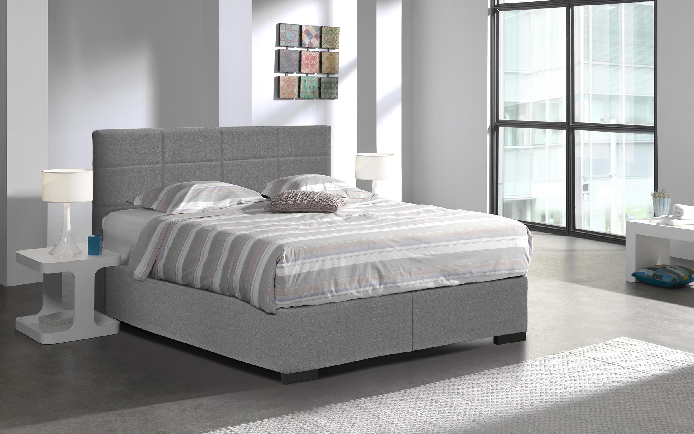 Pat dublu Amanta Boxspring + top saltea 160/200, gri deschis  1